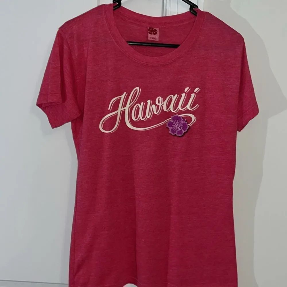 Island Girl pink red Hawaii flower short sleeve Semi Fitted Activewear Shirt M